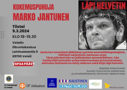 Marko Jantusen luento 5.3. klo 18-19:30 liikuntakeskuksella