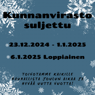 Vetelin kunnanvirasto suljettu 23.12.2024-1.1.2025