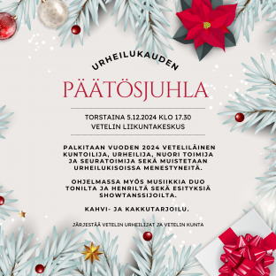 Urheilukauden päätösjuhla to 5.12.2024 klo 17.30