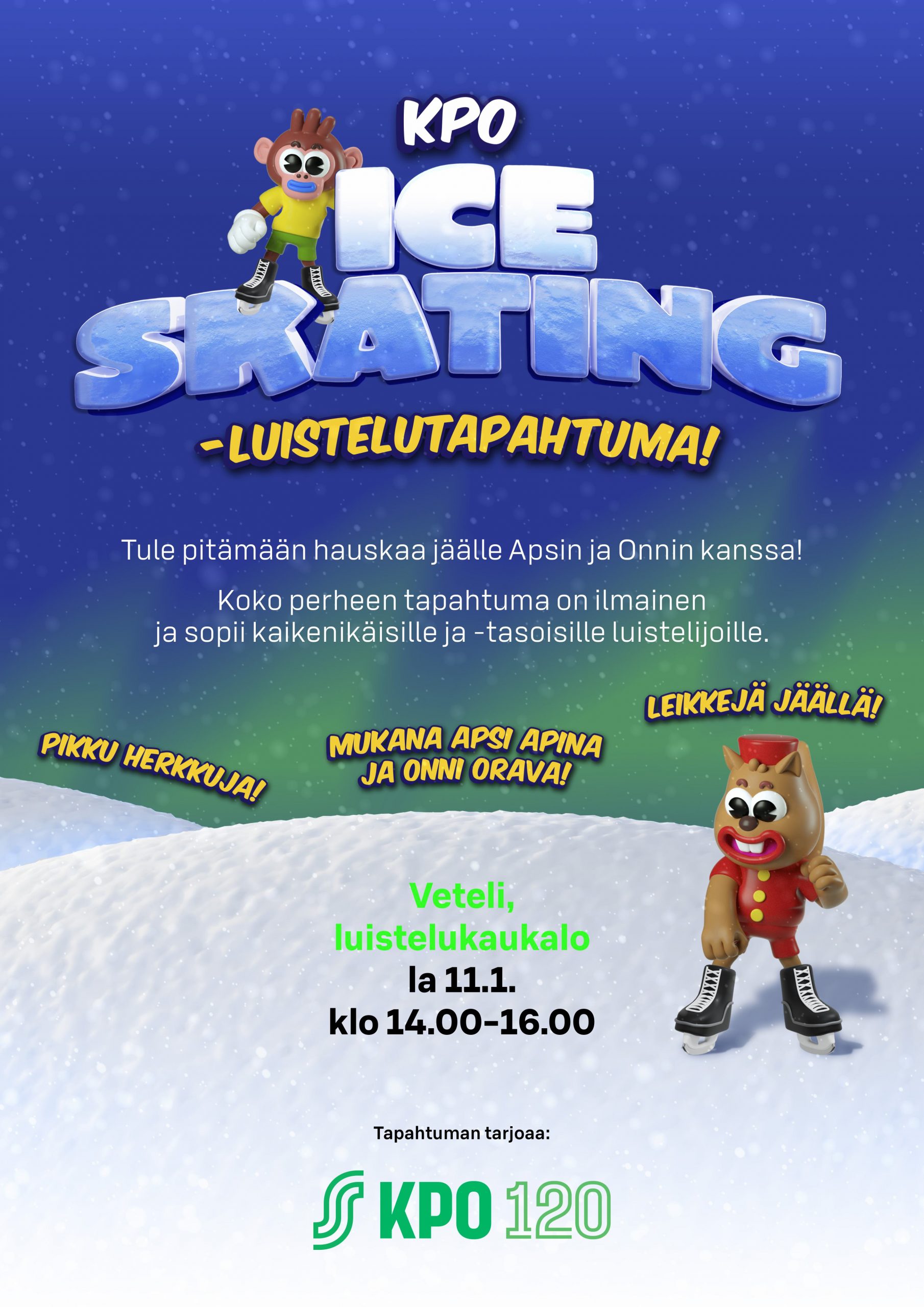 Ice skating luistelutapahtuma la 11.1. klo 14-16