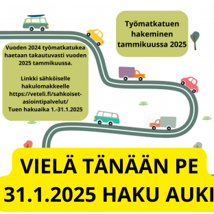 VIELÄ TÄNÄÄN PE 31.1. HAKU AUKI - Työmatkatuki haettavissa tammikuussa 2025