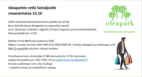 Retki Ideaparkkiin maanantaina 13.10.