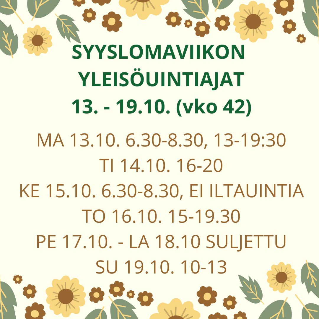 Syyslomaviikon yleisöuintiajat 13.-19.10.2025