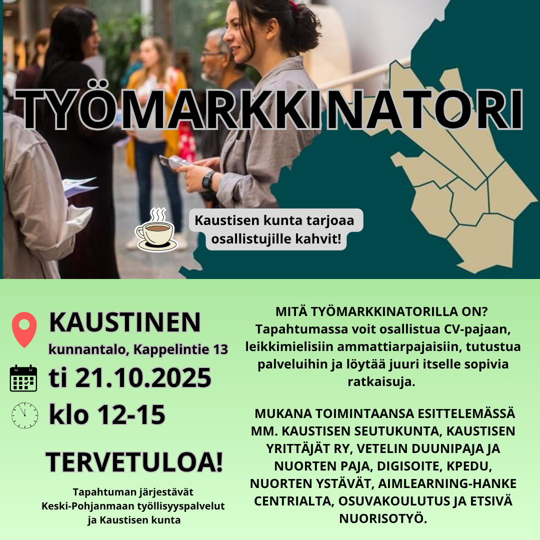 Työmarkkinatori-tapahtuma tuo työllisyyspalvelut lähelle – seuraava tapahtuma Kaustisella