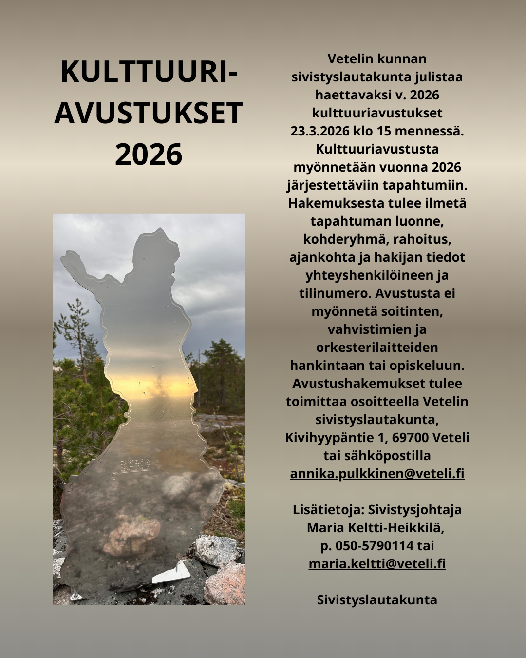 Kulttuuriavustukset haettavissa 23.3.2026 mennessä