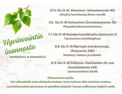 HYVINVOINTIA LUONNOSTA VANHUKSILLE JA VAMMAISILLE - TAPAHTUMASARJA 2026