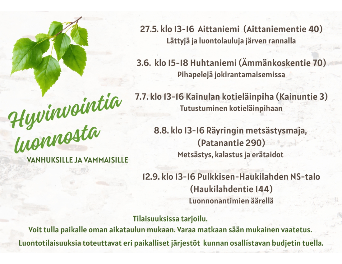 HYVINVOINTIA LUONNOSTA VANHUKSILLE JA VAMMAISILLE - TAPAHTUMASARJA 2026