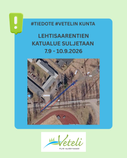 LEHTISAARENTIEN KATUALUEEN SULKEMINEN 7.-10.9.2026