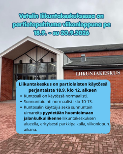 Partiotapahtuma liikuntakeskuksessa 18.-20.9.2026