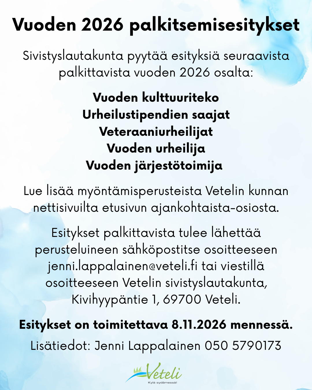 Vuoden 2026 palkitsemisesitykset