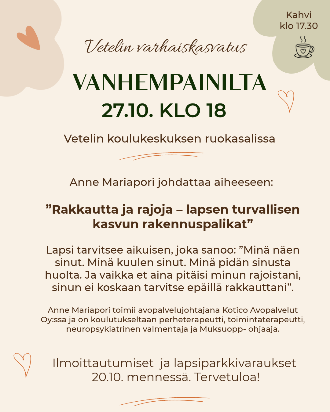 Varhaiskasvatuksen vanhempainilta 27.10.2026 klo 18